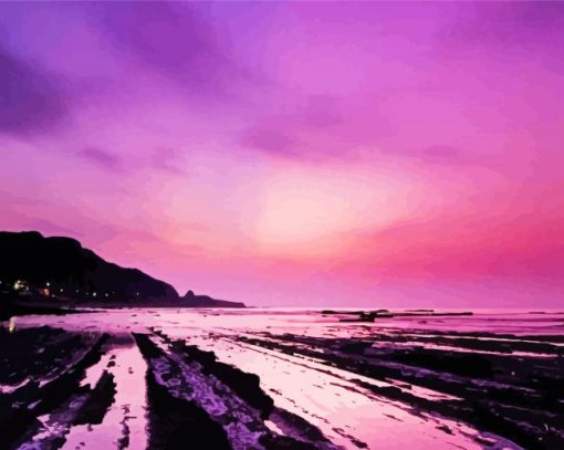 Purple Night Beach Diamond Painting