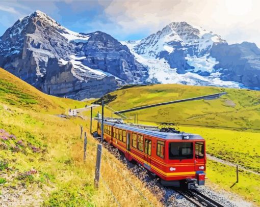 Railway Train In Alps Diamond Painting