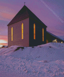 Snow Church Sunset Diamond Painting