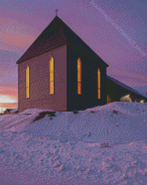 Snow Church Sunset Diamond Painting