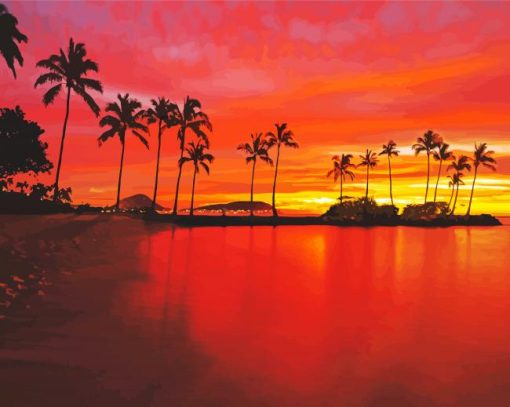 Sunset At Kahala Beach Diamond Painting