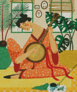 Asian Lady Playing Banjos Diamond Painting