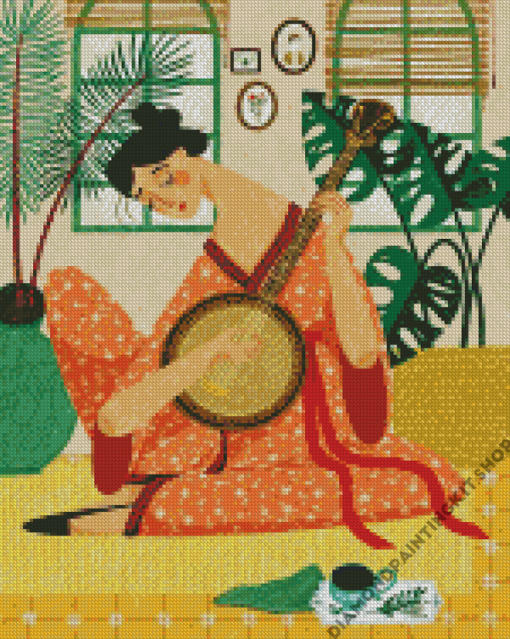 Asian Lady Playing Banjos Diamond Painting