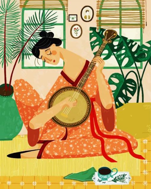 Asian Lady Playing Banjos Diamond Painting