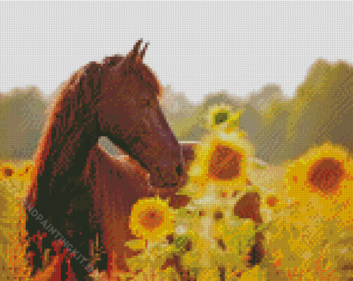 Beautiful Horse With Sunflowers Diamond Painting