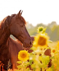 Beautiful Horse With Sunflowers Diamond Painting