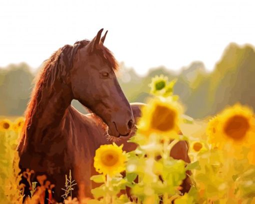 Beautiful Horse With Sunflowers Diamond Painting