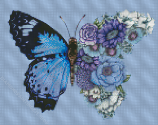 Blue Butterflies And Blooms Diamond Painting