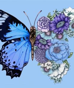 Blue Butterflies And Blooms Diamond Painting