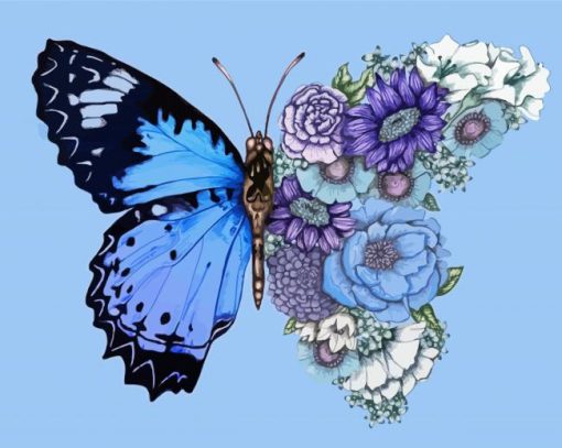 Blue Butterflies And Blooms Diamond Painting