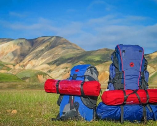 Blue And Red Trip Tools In Mountains Diamond Painting