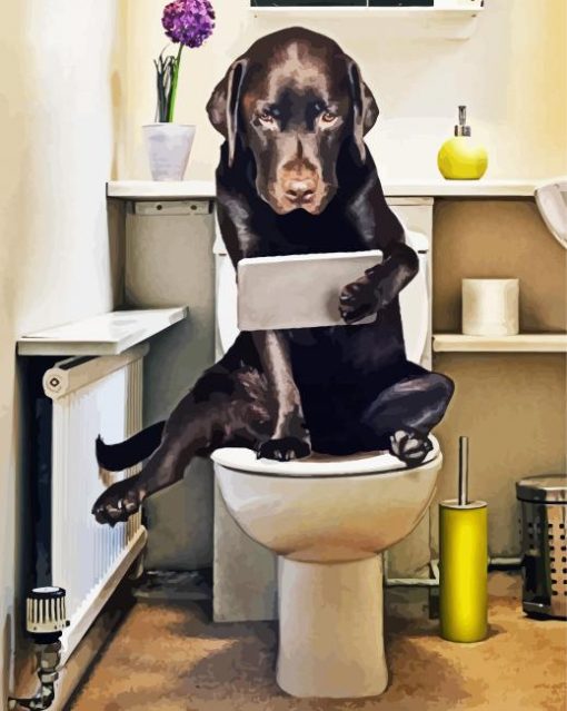 Cute Dog In Toilet Diamond Painting