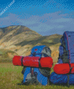 Blue And Red Trip Tools In Mountains Diamond Painting