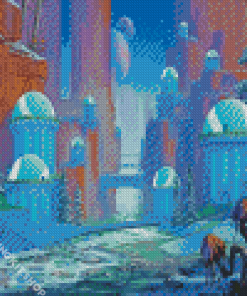 Fantasy Blue Buildings Diamond Painting