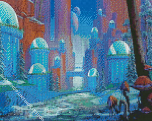 Fantasy Blue Buildings Diamond Painting