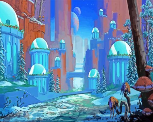 Fantasy Blue Buildings Diamond Painting