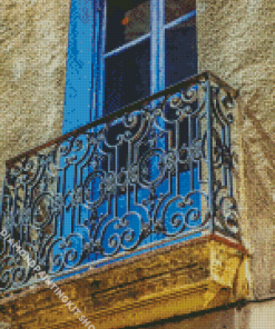 Old Blue Balcony Diamond Painting