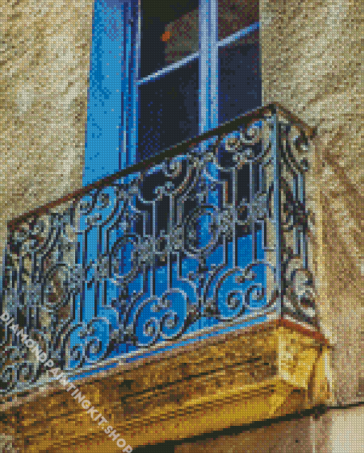 Old Blue Balcony Diamond Painting