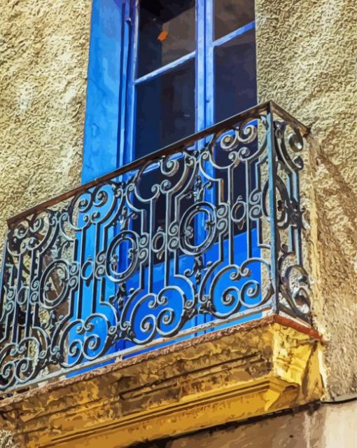 Old Blue Balcony Diamond Painting