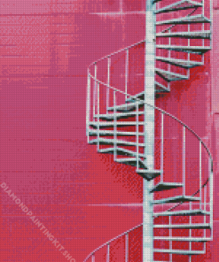 Pink Building Stairs Diamond Painting