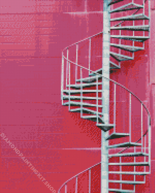 Pink Building Stairs Diamond Painting