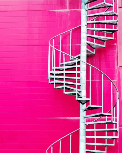 Pink Building Stairs Diamond Painting