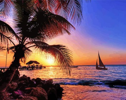 Tobago Beach At Sunset Diamond Painting