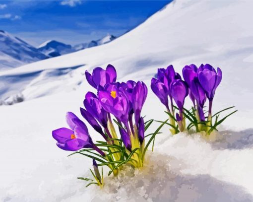 Aesthetic Spring Flower In Snow Diamond Painting