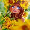 Aesthetic Sunflower Anime Girl Diamond Painting