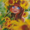 Aesthetic Sunflower Anime Girl Diamond Painting