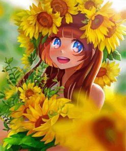 Aesthetic Sunflower Anime Girl Diamond Painting