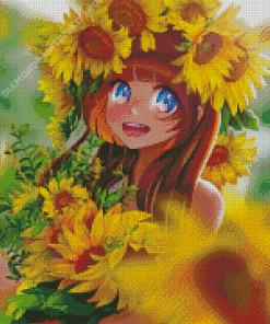 Aesthetic Sunflower Anime Girl Diamond Painting