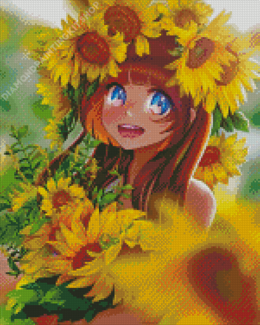 Aesthetic Sunflower Anime Girl Diamond Painting