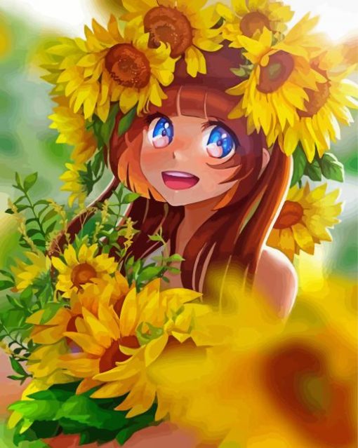 Aesthetic Sunflower Anime Girl Diamond Painting