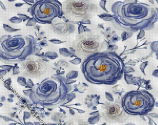 Blue And Gray Flowers Diamond Painting