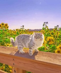 Cat In Sunflowers Field Diamond Painting