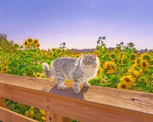 Cat In Sunflowers Field Diamond Painting