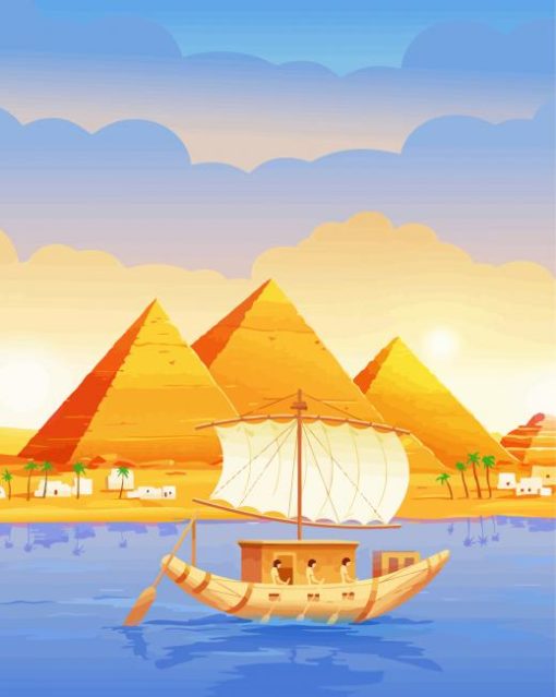 Egyptian Boat On River Diamond Painting