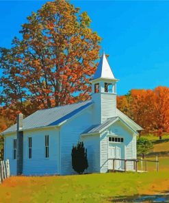 Fall Country Church Diamond Painting