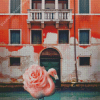 Flamingo With Rose In Water Diamond Painting