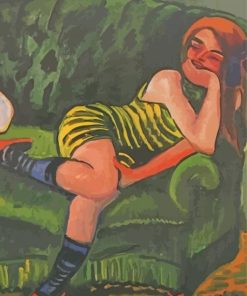 Girl On A Green Sofa With A Cat Max Pechstein Diamond Painting