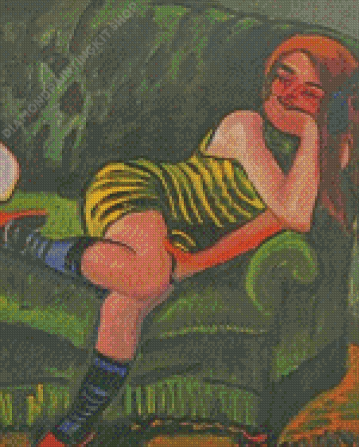 Girl On A Green Sofa With A Cat Max Pechstein Diamond Painting