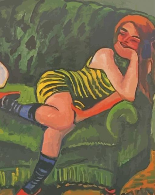 Girl On A Green Sofa With A Cat Max Pechstein Diamond Painting