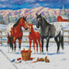 Horses Winter On The Ranch Diamond Painting