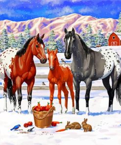 Horses Winter On The Ranch Diamond Painting