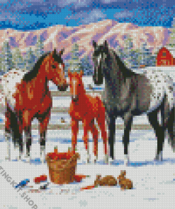 Horses Winter On The Ranch Diamond Painting