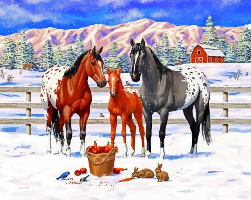 Horses Winter On The Ranch Diamond Painting