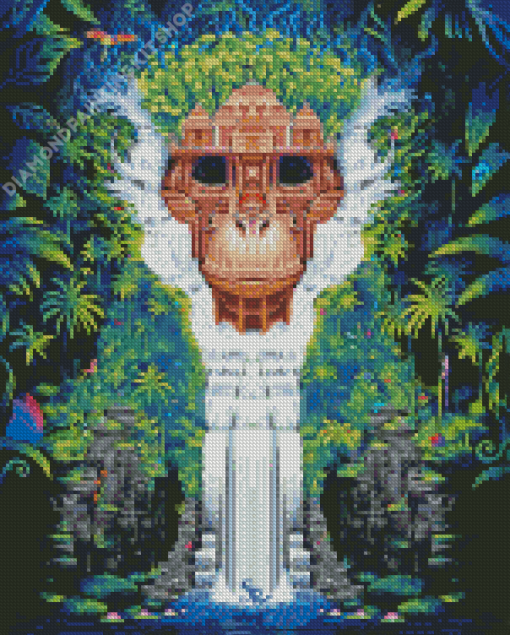 Jungle Monkey Waterfall Diamond Painting