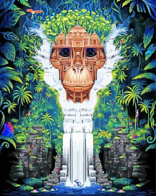 Jungle Monkey Waterfall Diamond Painting