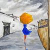 Lady With Yellow Umbrella And Blue Dress Diamond Painting